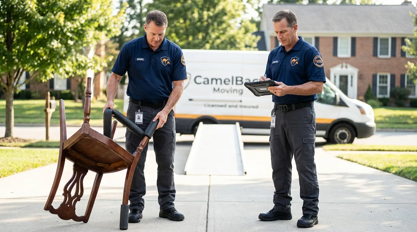 Movers inspecting furniture for damage prevention before loading in Berea, KY