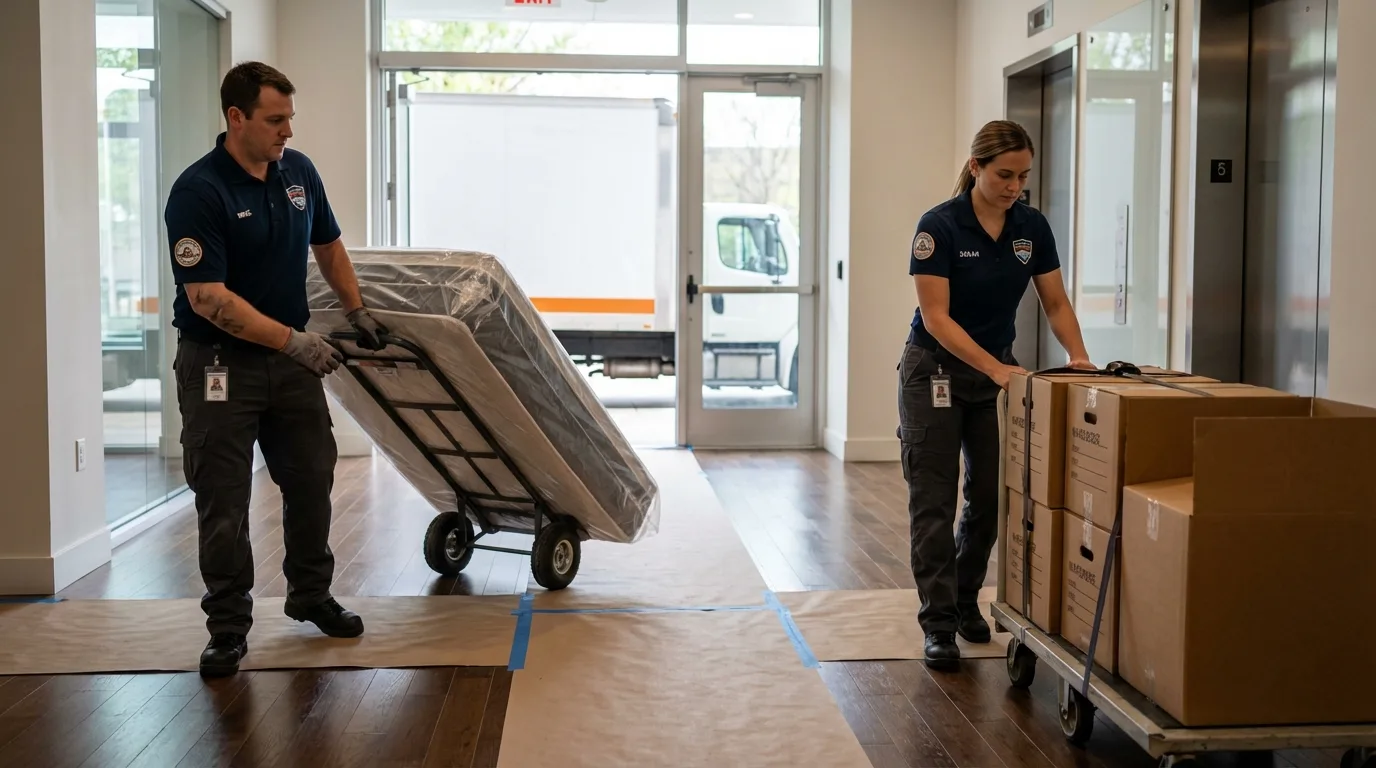 Professional apartment movers loading elevator in Berea, KY